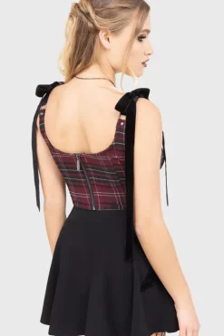 Tartan Flora Corset Top [BURGUNDY]