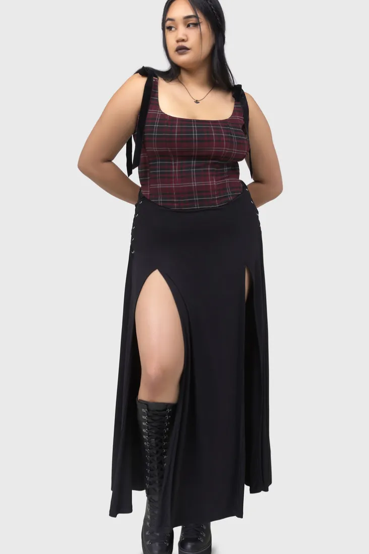 Tartan Flora Corset Top [BURGUNDY]
