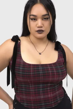 Tartan Flora Corset Top [BURGUNDY]