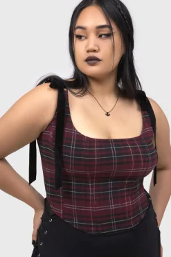 Tartan Flora Corset Top [BURGUNDY]