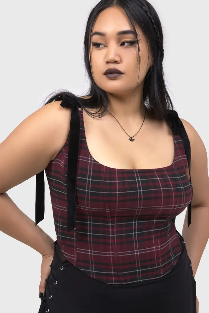 Tartan Flora Corset Top [BURGUNDY]