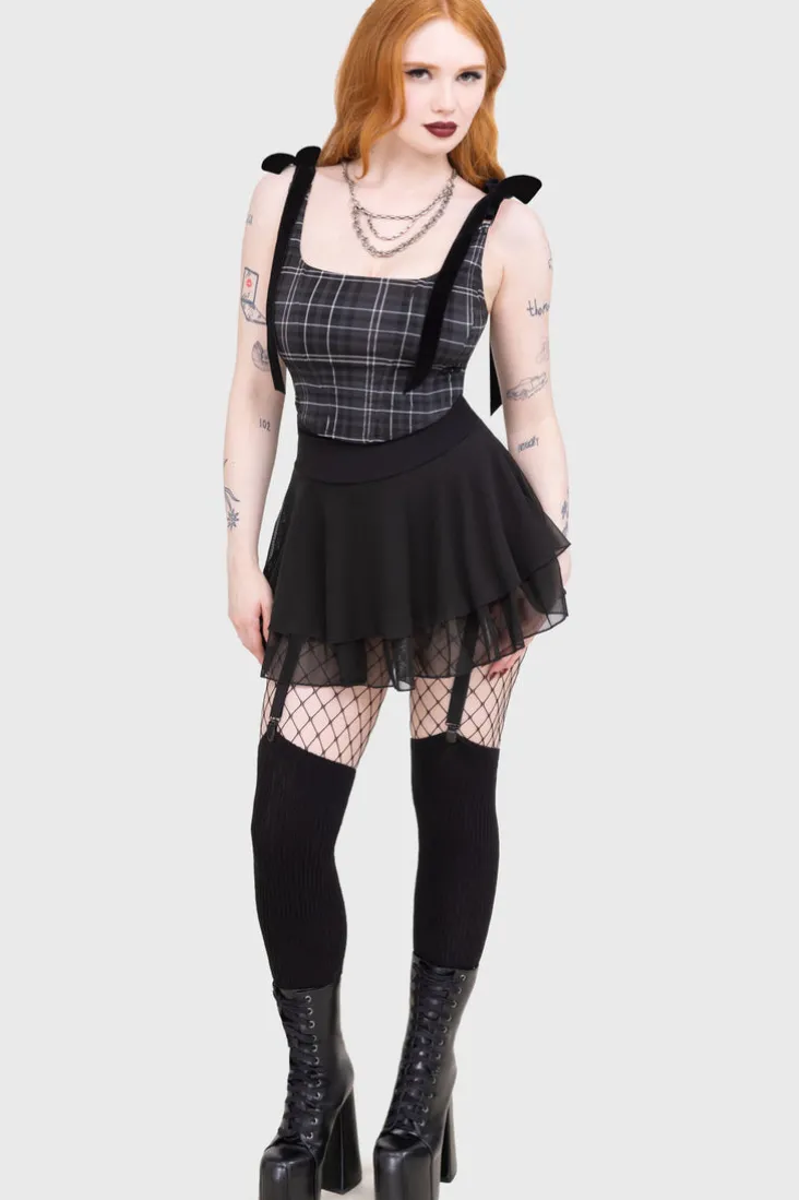 Tartan Flora Corset Top [GREY]